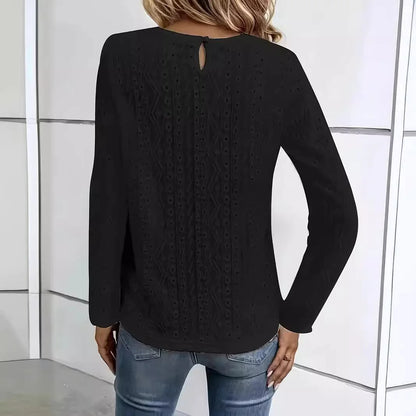 Lace Stitch Hollow-Out Long Sleeve Tee