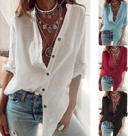 Loose V-Neck Long Sleeve Top