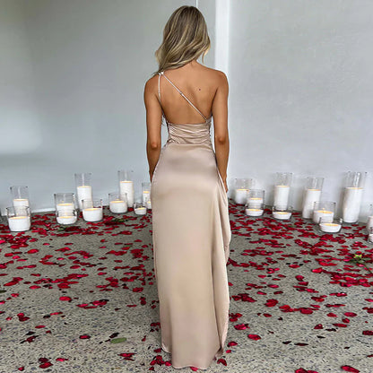 One-Shoulder Backless Slit Dress