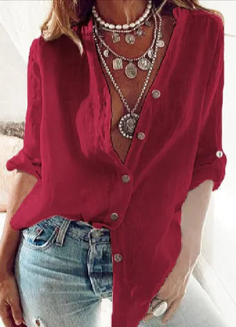 Loose V-Neck Long Sleeve Top