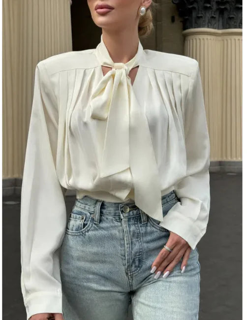 Elegant Tie-Waist Long-Sleeve Blouse