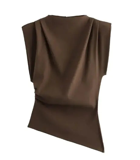 Beveled Pleated Padded Shoulder Top