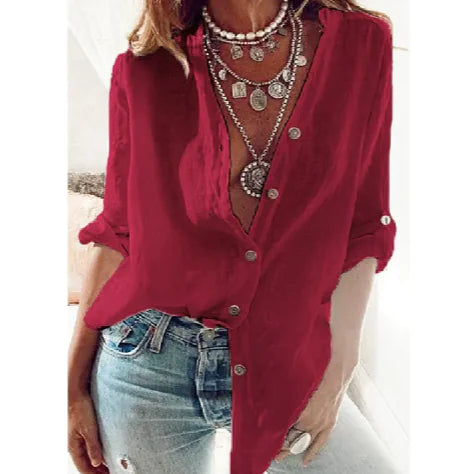 Loose V-Neck Long Sleeve Top