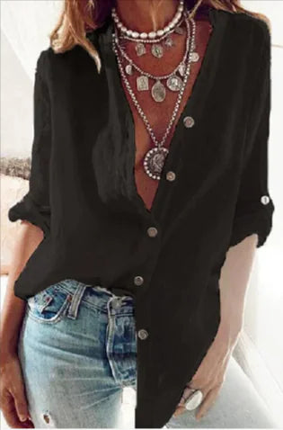 Loose V-Neck Long Sleeve Top