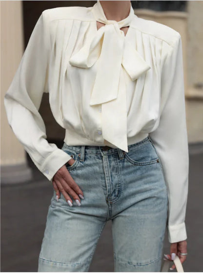 Elegant Tie-Waist Long-Sleeve Blouse