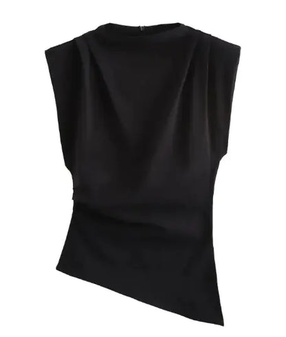 Beveled Pleated Padded Shoulder Top