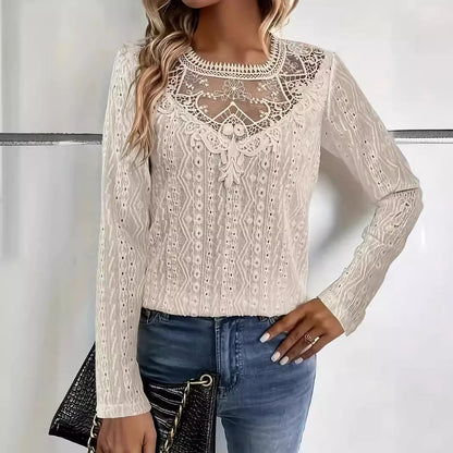 Lace Stitch Hollow-Out Long Sleeve Tee