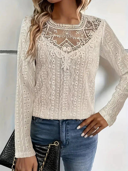 Lace Stitch Hollow-Out Long Sleeve Tee